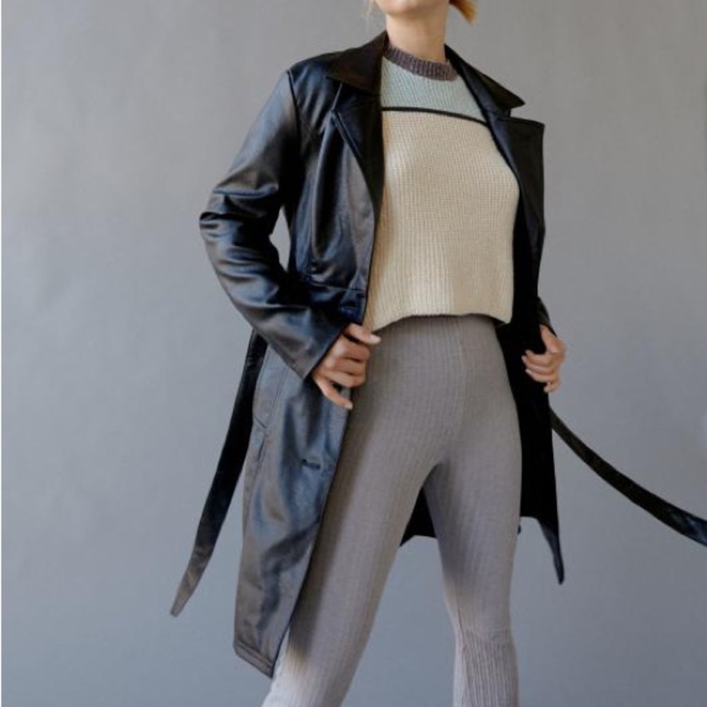 Urban Outfitters Faux-leather Trench Coat - Zoe PU Coat, size small, black.